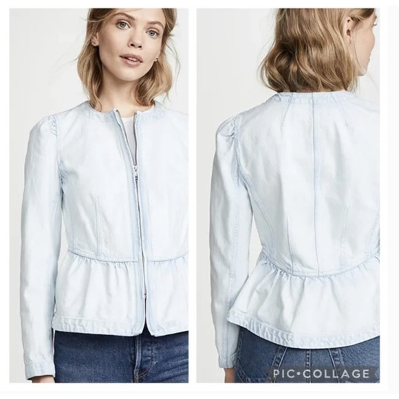 Rebecca Taylor Denim Peplum Jean Jacket 2 XS Light Wash Zip
